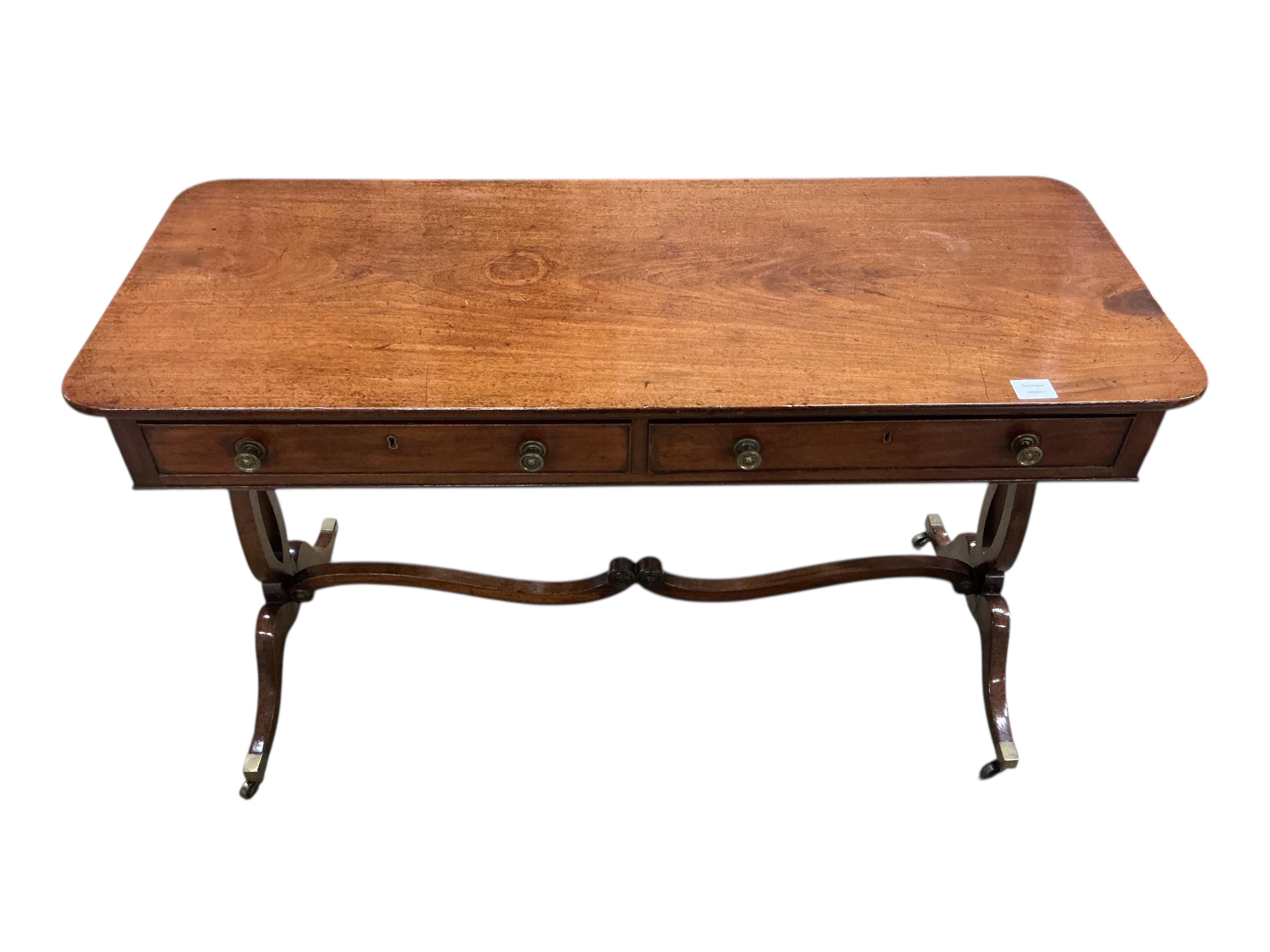 An early Victorian rectangular mahogany side table, width 121cm, depth 50cm, height 72cm